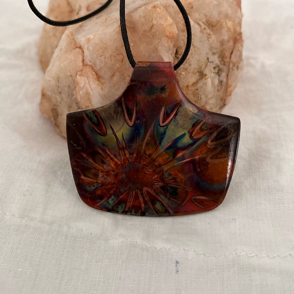 Boho - Unique Copper pendant with pretty colors.